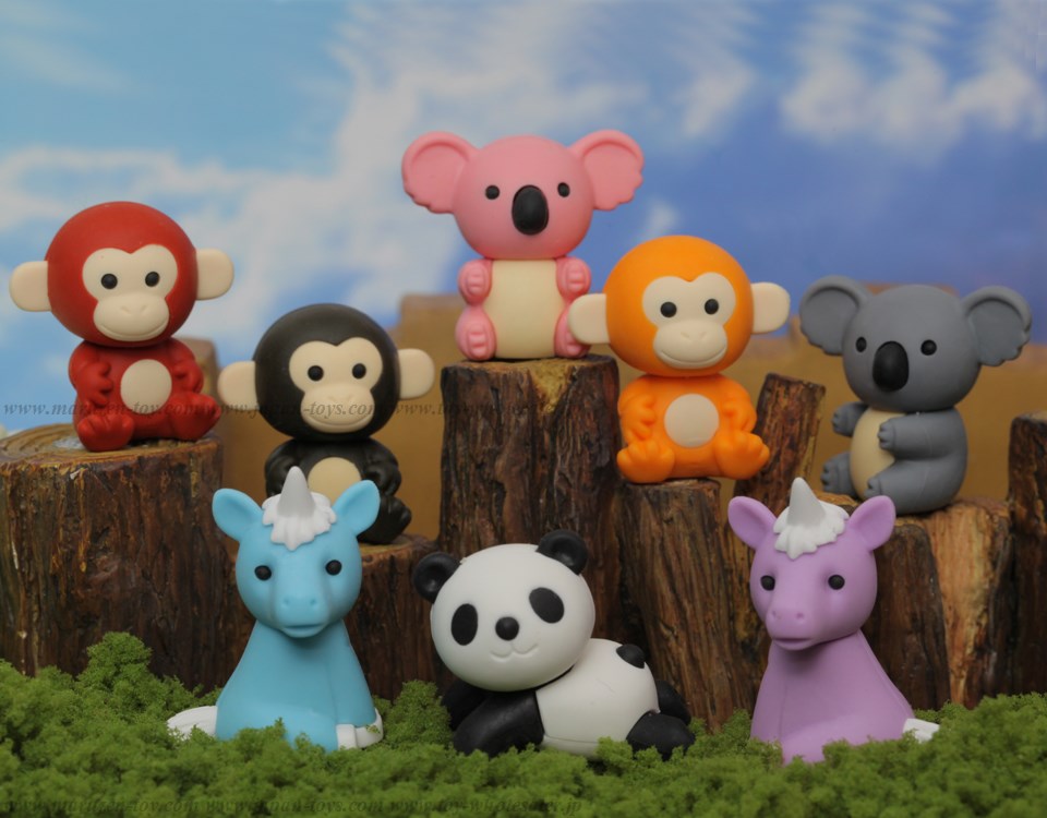 (IWAKO)(ER-DOU003)-made in JAPAN-Forest Animal Erasers(Display Box can be changed)