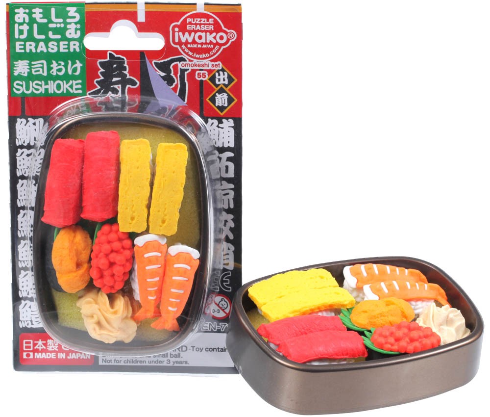 (IWAKO)(ER-BRI 062)-made in JAPAN- Blister Pack Erasers SUSHI Bowl (Colors/Designes/Assortments may changed without Notice)
