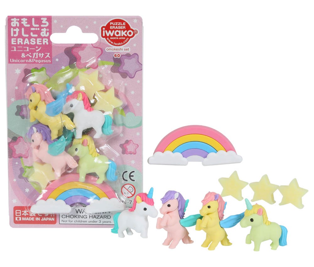 (IWAKO)(ER-BRI067)-made in JAPAN-Blister Pack Erasers Unicorn & Pegasus Erasers(Colors/Designes/Assortments may changed without Notice)