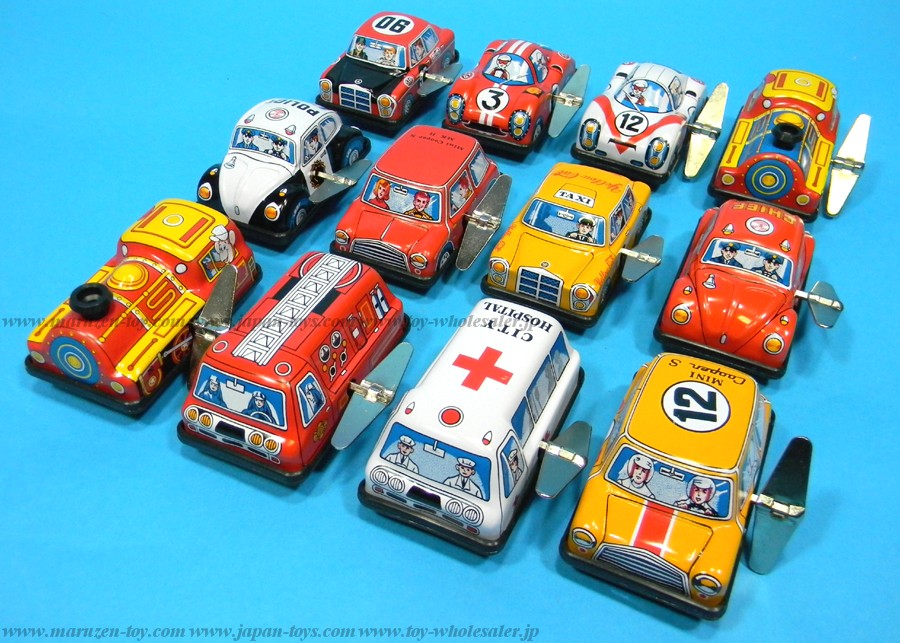 (Sankou-Seisakusyo Made in Japan Tin Toys)No.103 3'' Wind-Up Twelve-Piece Vehicle Set