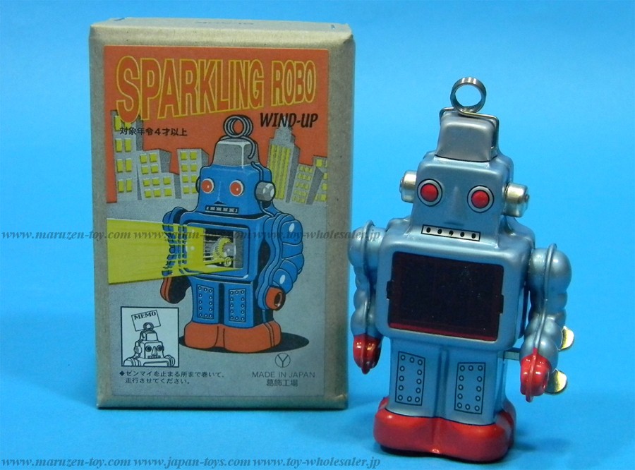 (Sankou-Seisakusyo Made in Japan Tin Toys)No.227 Wind Up Walking Sparkling Robot (Blue)