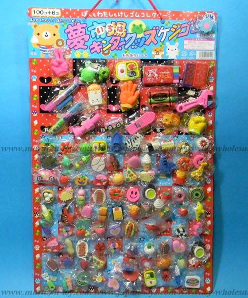 30yen value x 100pcs+6 Happy Raffle Game - Draw a Lottery Number and See ! Erasers (30yen value x 100 Items)