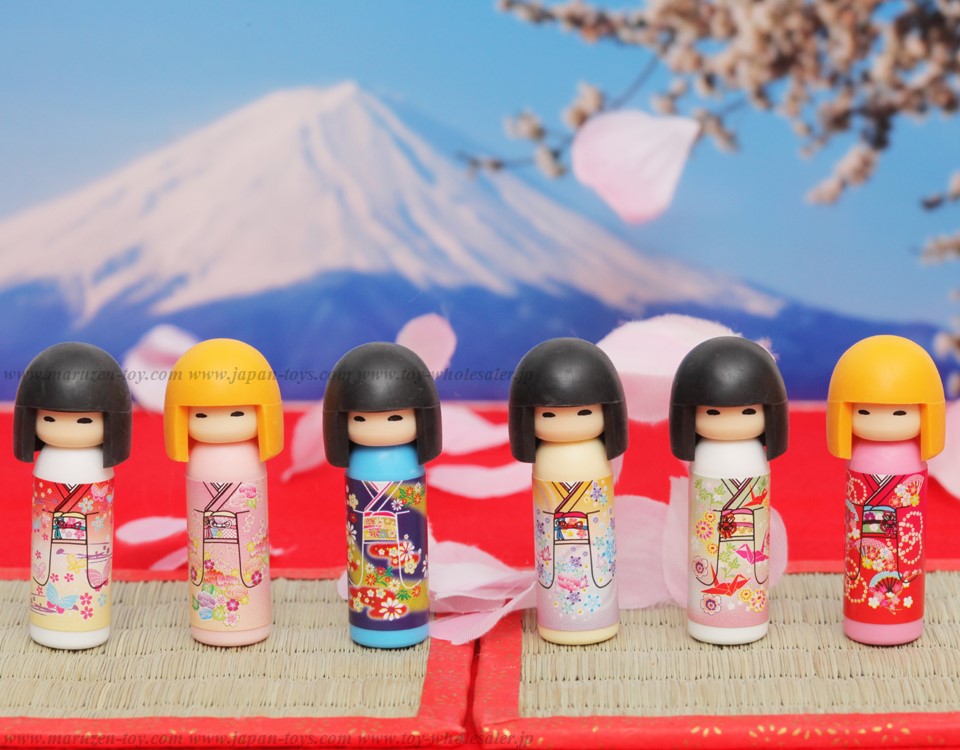 (IWAKO)(ER-COK001)-made in JAPAN-Kokeshi Doll Erasers(Display Box can be changed)