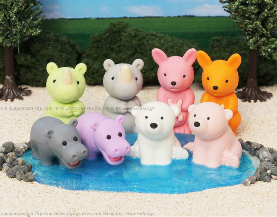 (IWAKO)(ER-WAI001)-made in JAPAN-Wild Animal Set Erasers(Display Box can be changed)