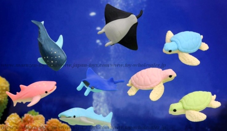 (IWAKO)(ER-SEE002)-made in JAPAN-Sea Animal Erasers(Display Box can be changed)