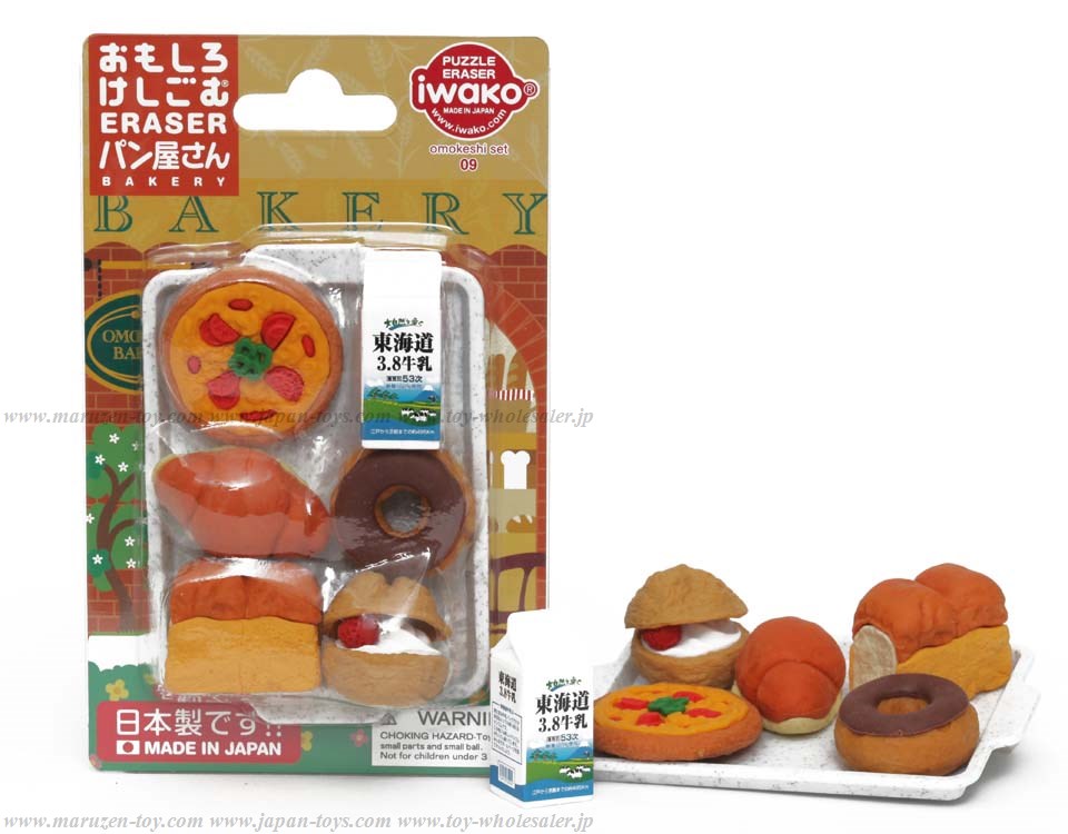 (IWAKO)(ER-BRI 011)-made in JAPAN-Blister Pack Erasers Bakery Erasers(Colors/Designes/Assortments may changed without Notice)