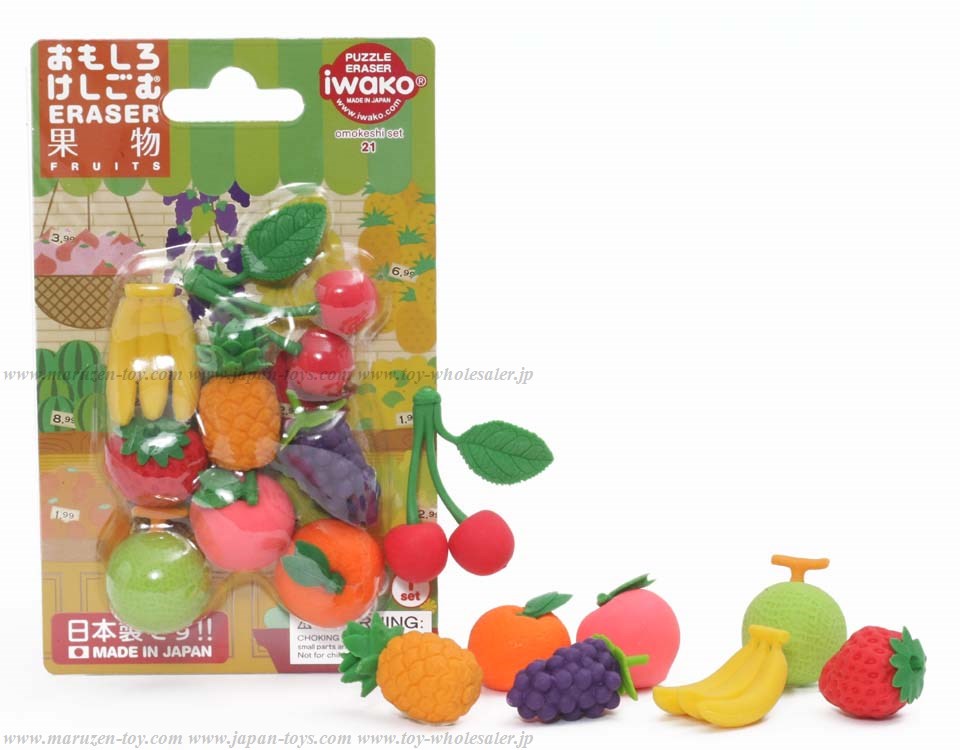 (IWAKO)(ER-BRI 024)-made in JAPAN-Blister Pack Erasers Fruits Erasers(Colors/Designes/Assortments may changed without Notice)