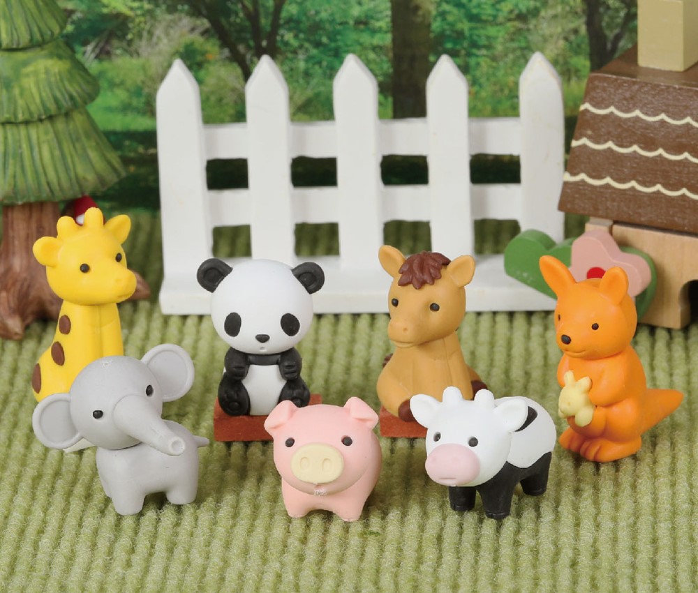 (IWAKO)(ER-DOU002)-made in JAPAN-Animal Zoo Erasers(Display Box can be changed)