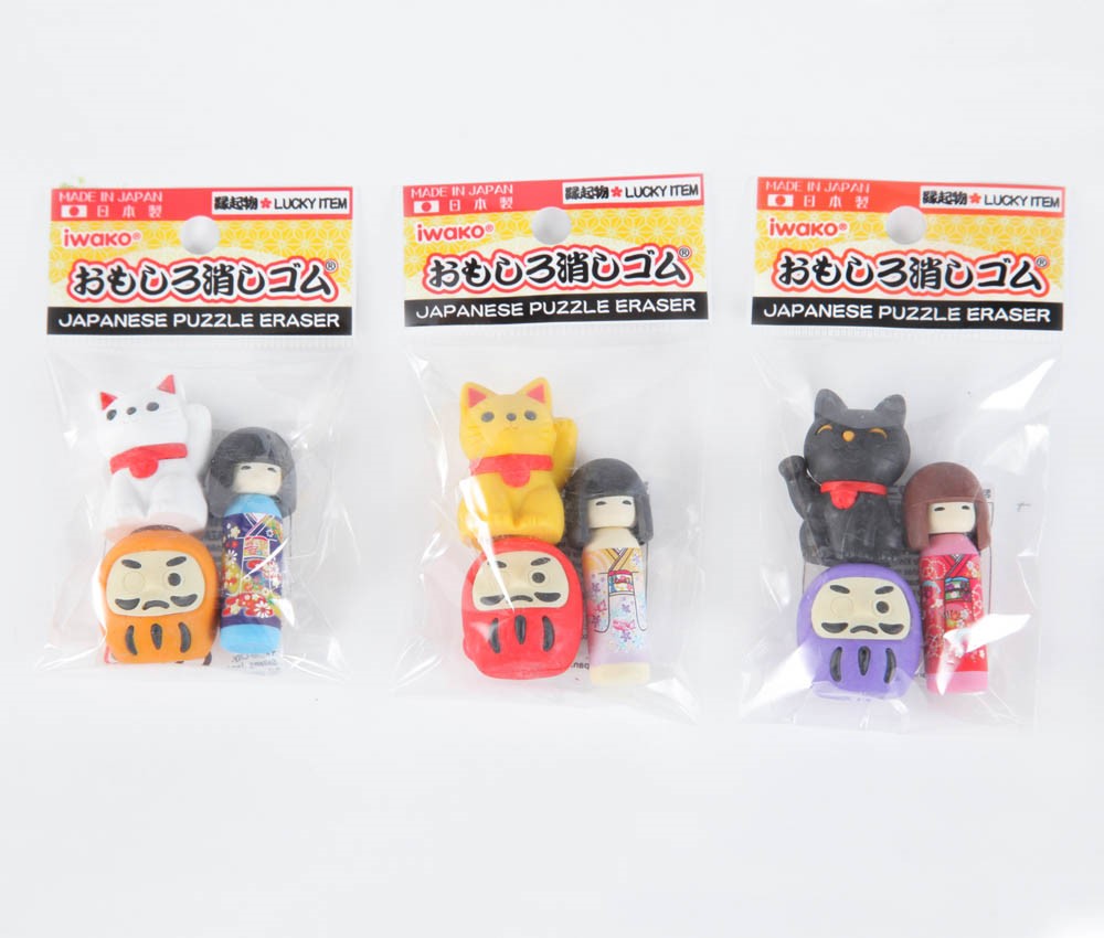 (IWAKO)(ER-OMO 011)-made in JAPAN-Omoshiro Erasers Bringer of good luck Mascot (Colors/Designes/Assortments may changed without Notice)