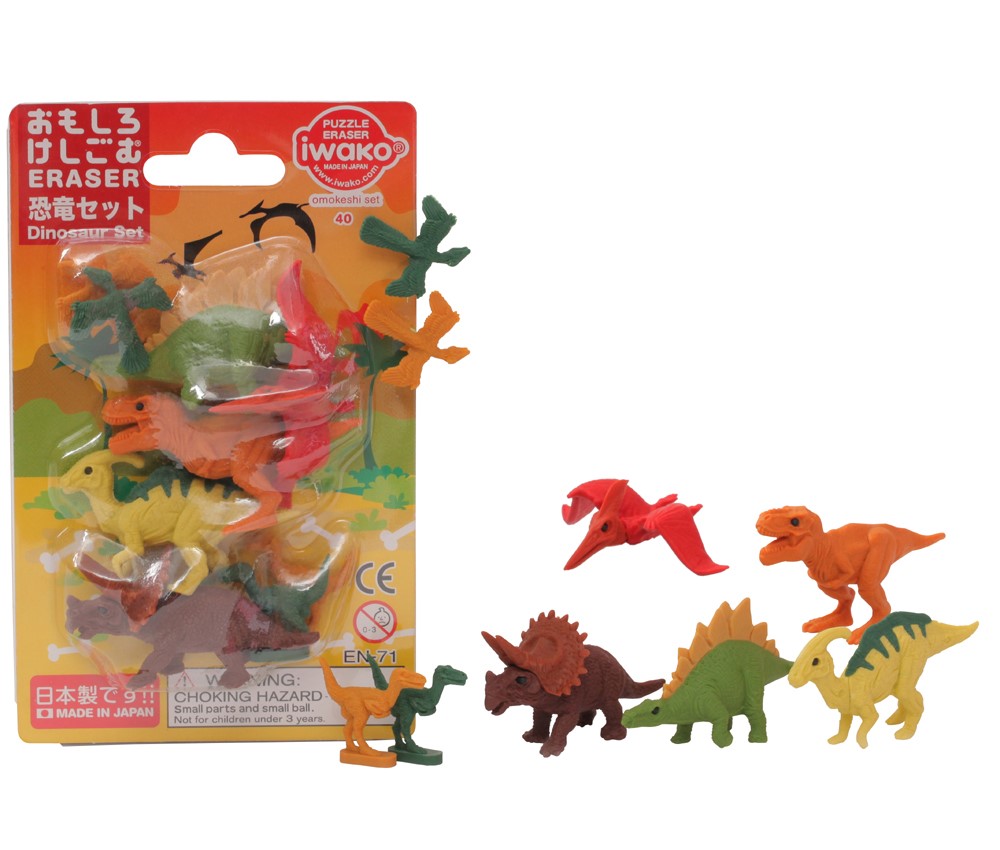 (IWAKO)(ER-BRI 044)-made in JAPAN-Blister Pack Erasers Dinosaur Set(Colors/Designes/Assortments may changed without Notice)