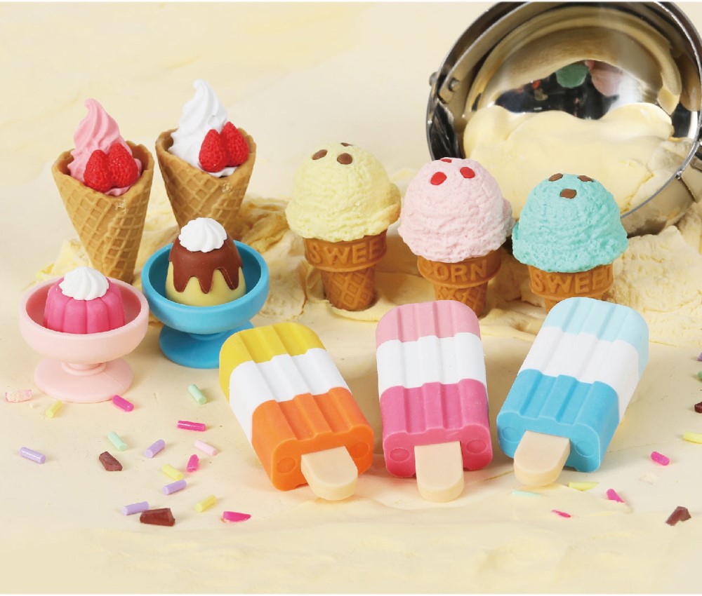 (IWAKO)(ER-ICE003)-made in JAPAN-Ice Cream Cream Shop Erasers(Display Box can be changed)