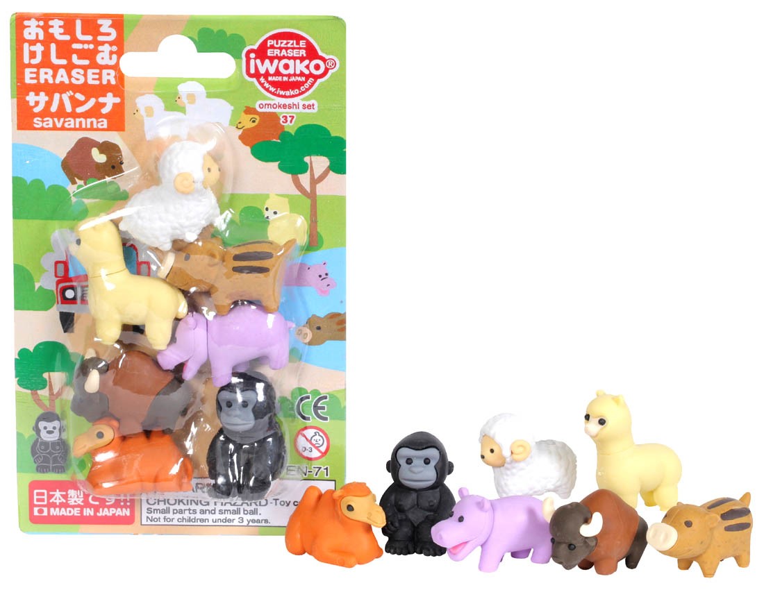 (IWAKO)(ER-BRI 060)-made in JAPAN-Blister Pack Erasers SAVANNA(Colors/Designes/Assortments may changed without Notice)