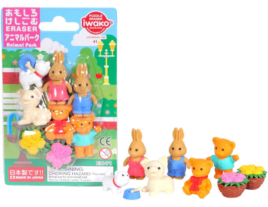 (IWAKO)(ER-BRI 061)-made in JAPAN-Blister Pack Erasers Animal Park(Colors/Designes/Assortments may changed without Notice)