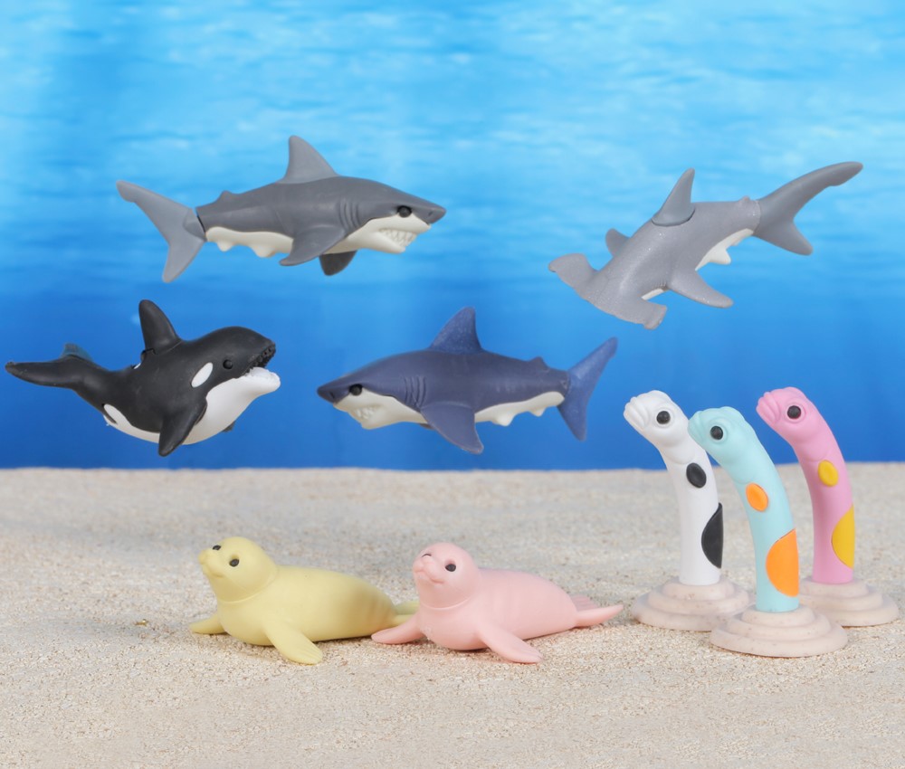 (IWAKO)(ER-SEE003)-made in JAPAN-Sea Animal 2 Erasers(Display Box can be changed)