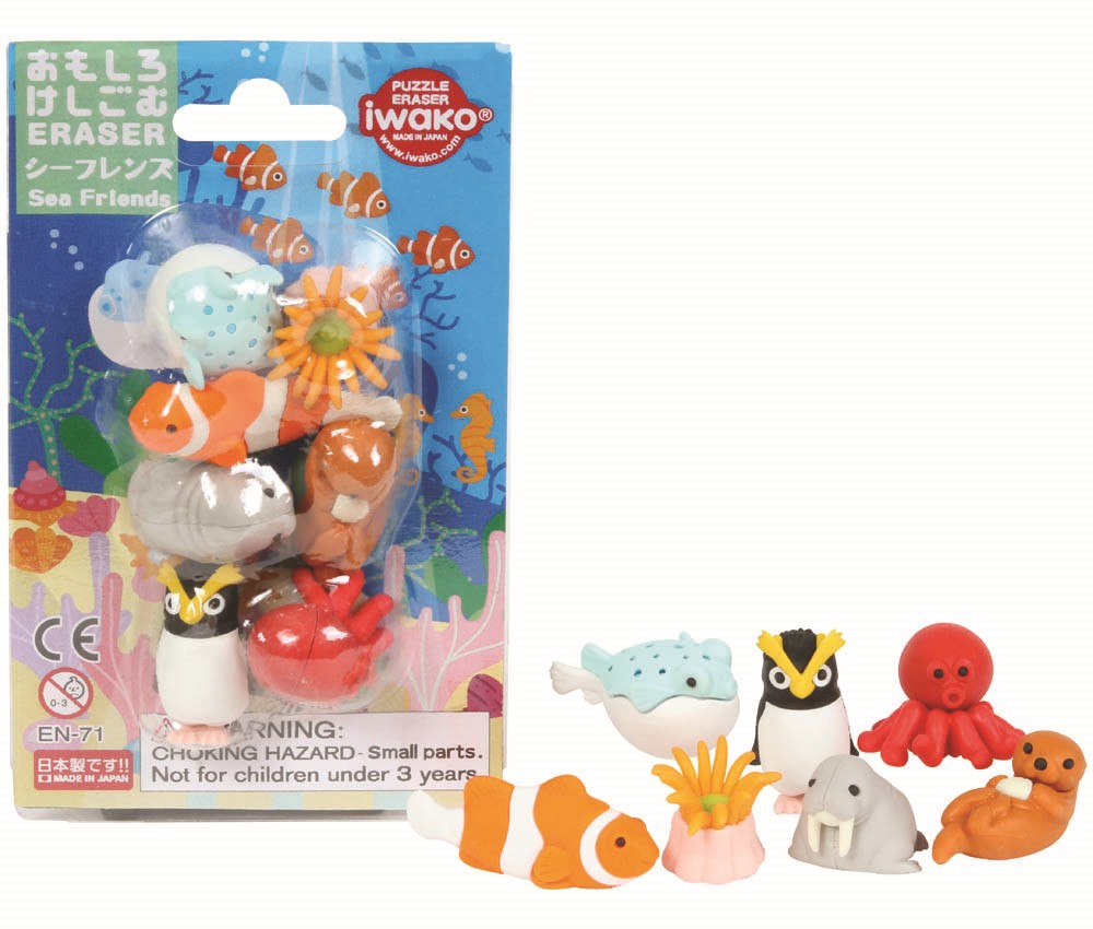 (IWAKO)(ER-BRI 069)-made in JAPAN-Blister Pack Erasers Seas Friends(Colors/Designes/Assortments may changed without Notice)