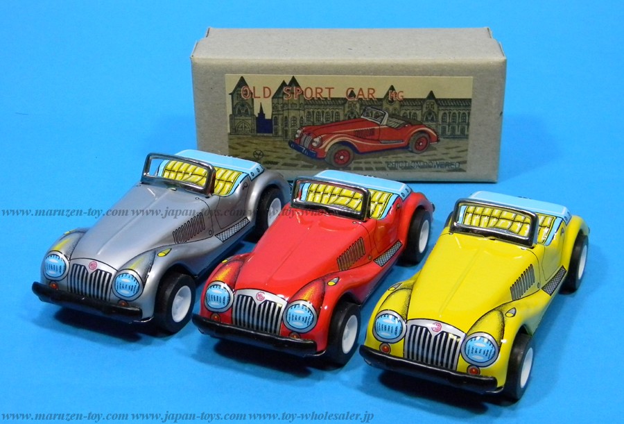 (Sankou-Seisakusyo Made in Japan Tin Toys)No.1112 "5 Inch" Old Sports Car (Assorted 3 Colors Set) MG Convertible (each comes with box)