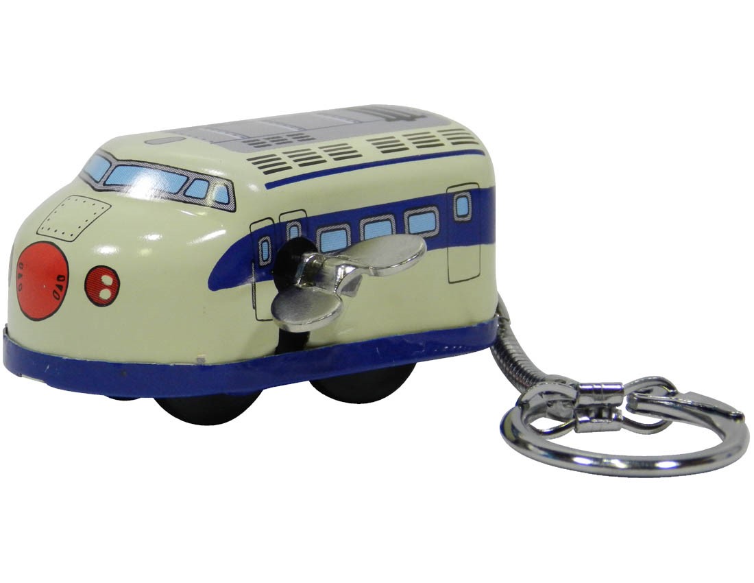 (Sankou-Seisakusyo Made in Japan Tin Toys)No.203K Wind-Up Mini Shinkansen Keyholder in Blue (No Box)