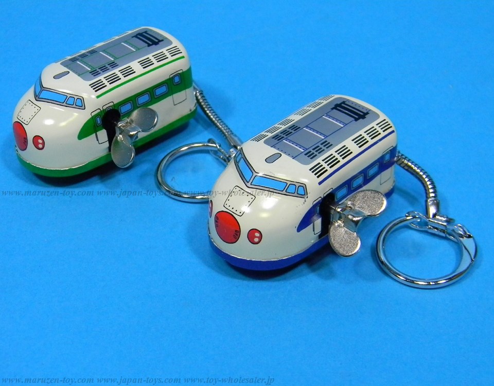 (Sankou-Seisakusyo Made in Japan Tin Toys)No.203K Wind-Up Mini Shinkansen Keyholder in Blue and Green (No Box)