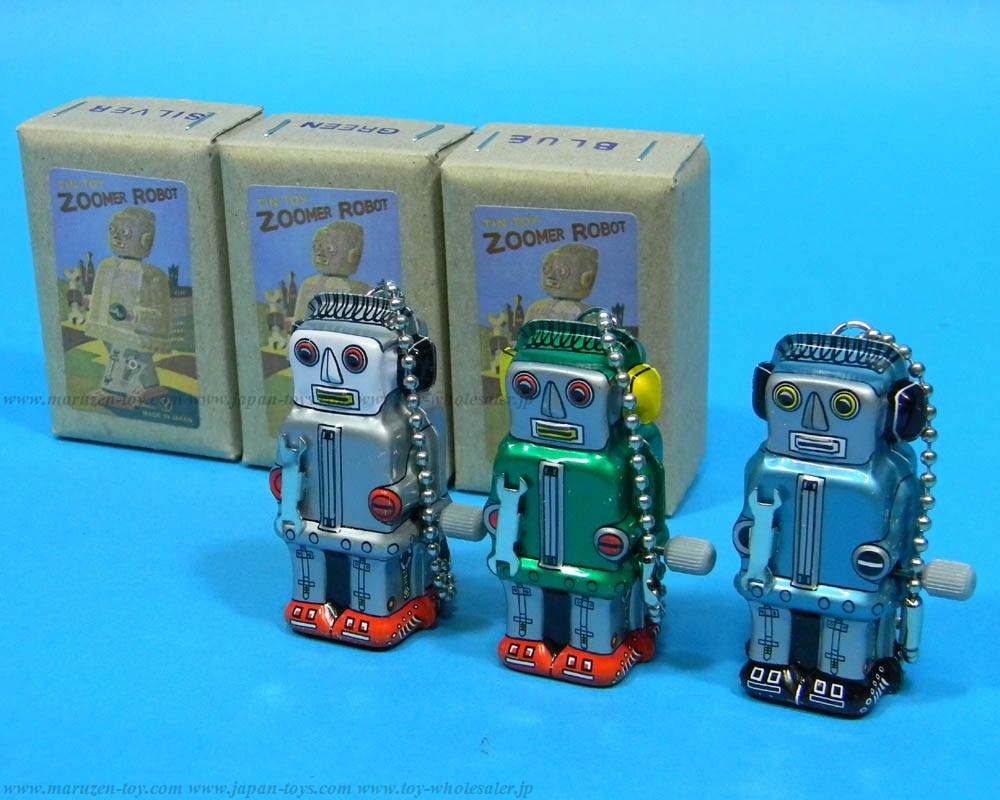 (Sankou-Seisakusyo Made in Japan Tin Toys)No.218K Wind-Up Mini Zoomer Robot Ball-Chain (Assorted 3 Colors)